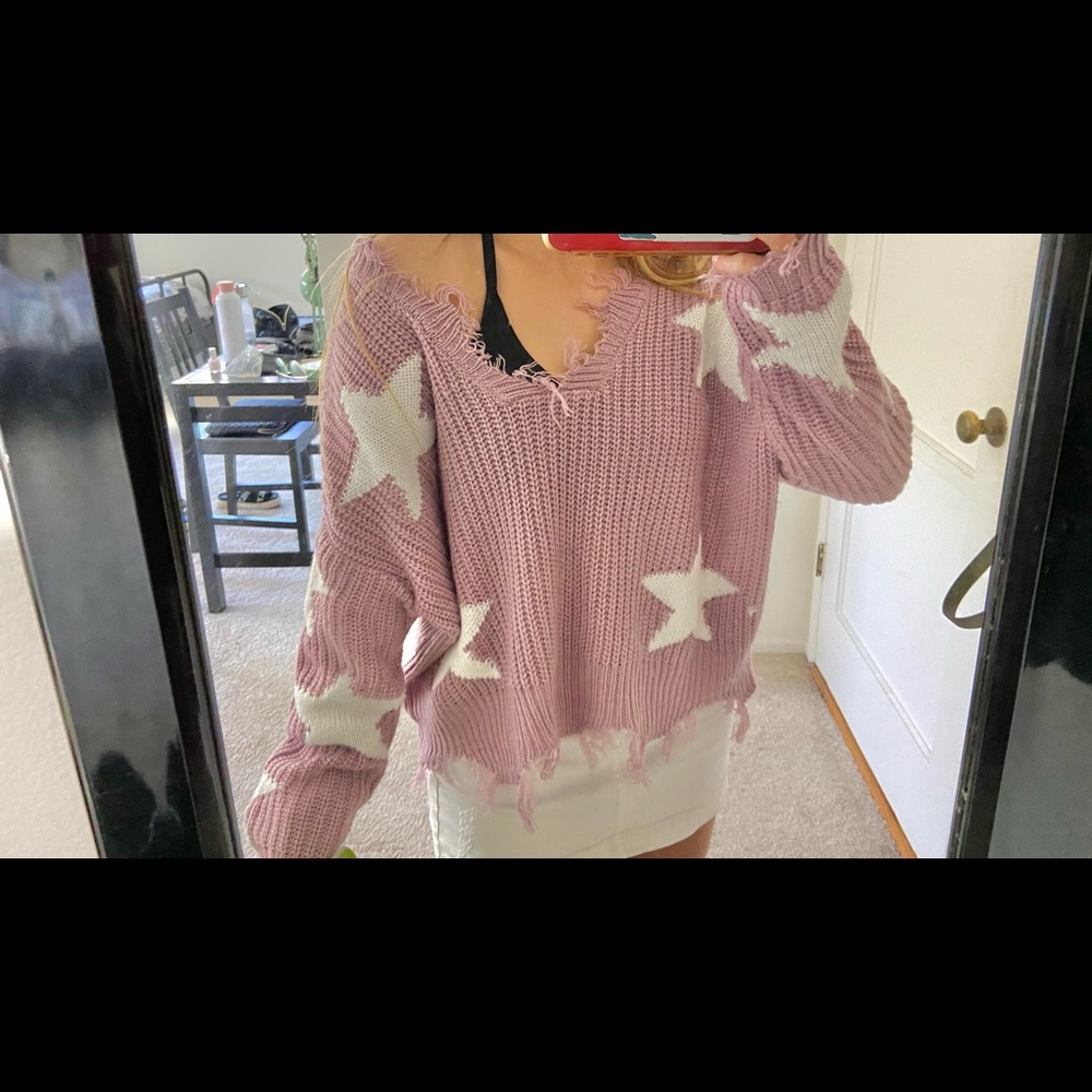 Lavender Sweater with White Stars